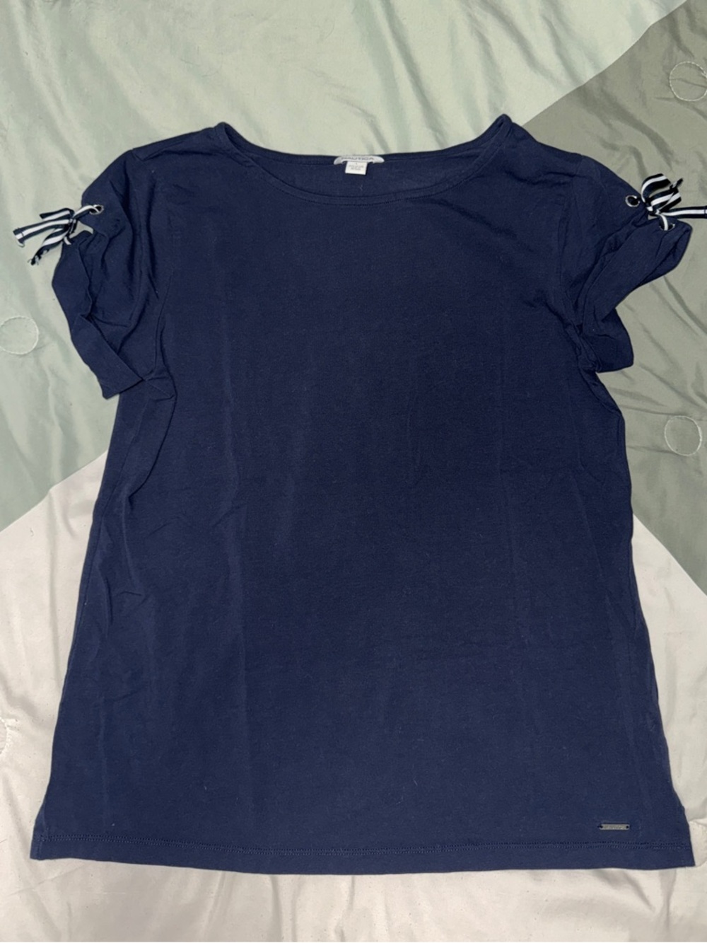 Nautica Navy Short Sleeve Tee with Sleeve Tie Accents